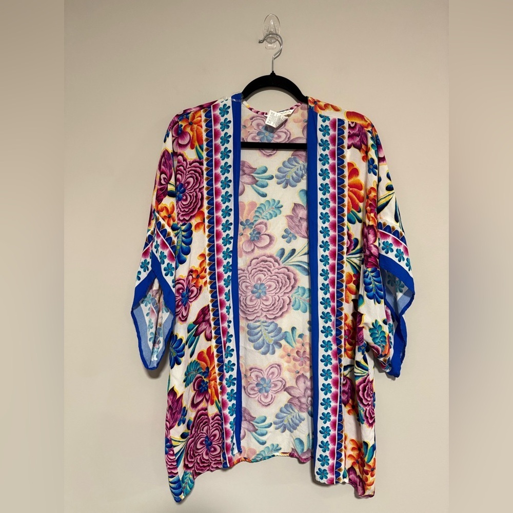 La Blanca Floral Kimono Swim Coverup One Size Tropical Beach Cruise Resort